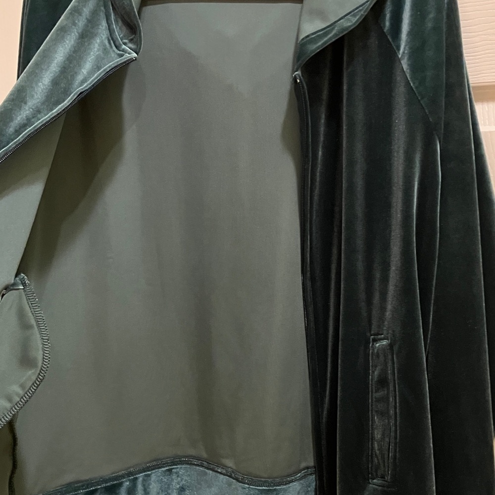 Newport News Velour Feel Zip Hoodie XL Dark Green Soft Stretch Jacket Like New - Picture 4 of 5